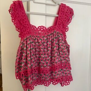 Anthropologie Pink Floral Lace Tank Top